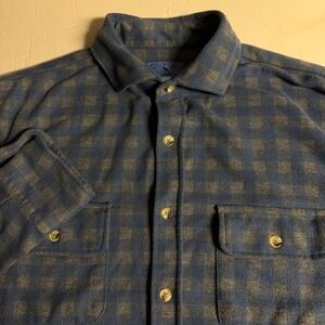 Men's Blue Grey Plaid Flannel Shirt Tailorbyrd Long Sleeve Button Up M